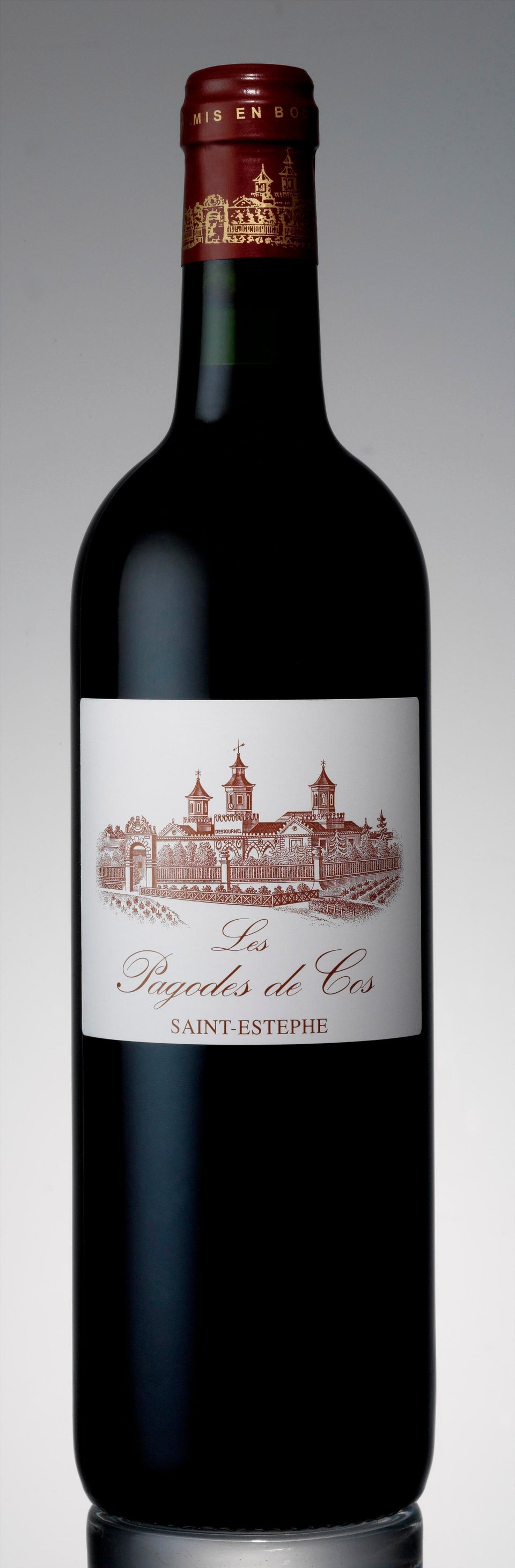 A bottle of 2020 Les Pagodes De Cos 375ml Red Wine