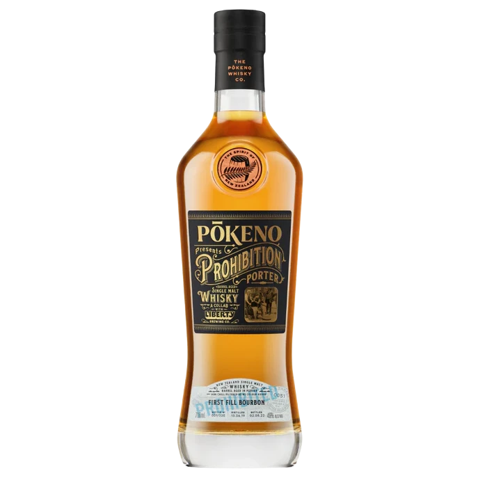 A bottle of Pōkeno Prohibition ex Porter Cask 46% 700ml
