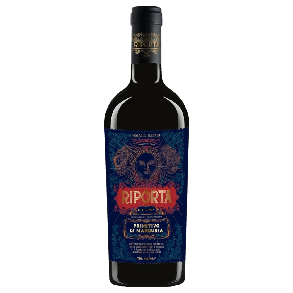 A bottle of Riporta Primitivo Di Manduria DOP 2018 750ml Red Wine