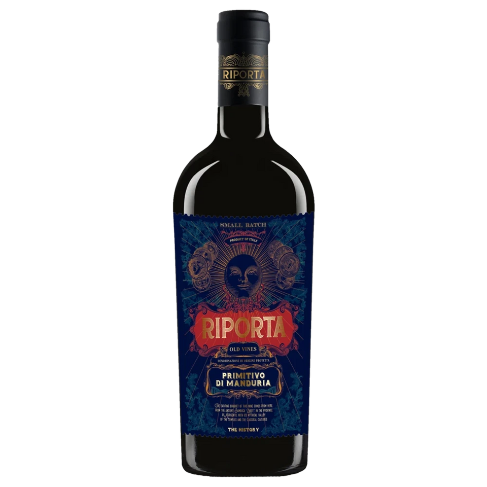 A bottle of Riporta Primitivo Di Manduria DOP 2018 750ml Red Wine