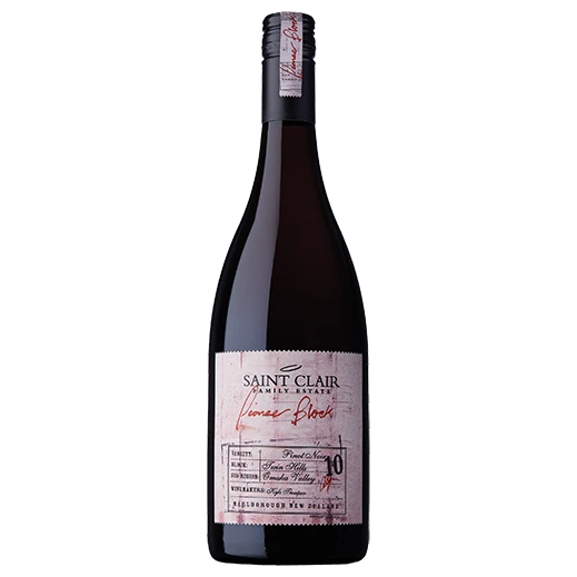 A bottle of 2023 Saint Clair Pioneer Block 10 Twin Hills Pinot Noir 750ml Red Wine