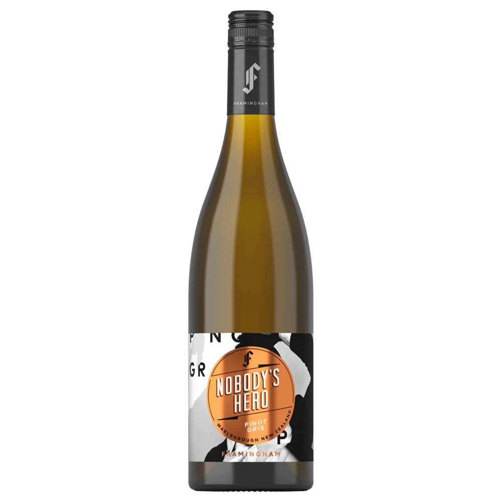 A bottle of Framingham Nobodys Hero Pinot Gris Marlborough 2022 750ml White Wine