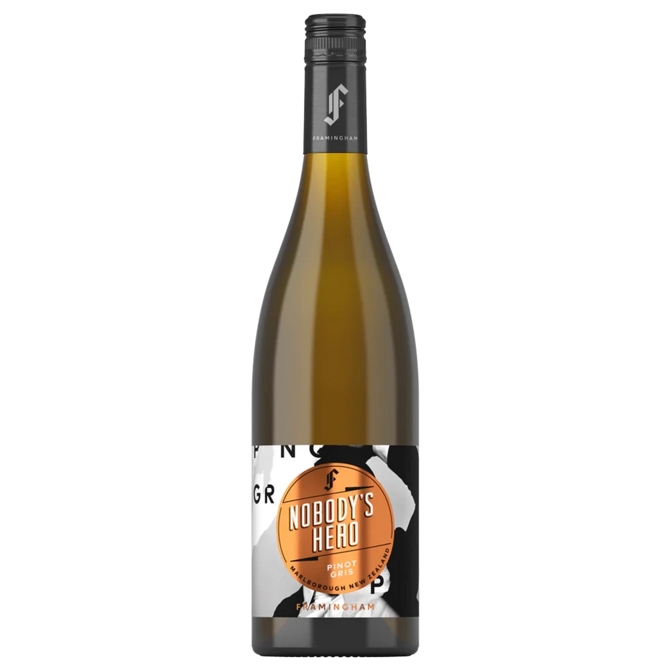 A bottle of Framingham Nobodys Hero Pinot Gris Marlborough 2022 750ml White Wine