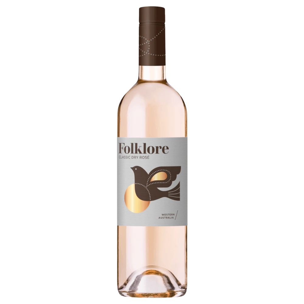 A bottle of 2023 Folklore Classic Dry Rose Western Australia 750ml Rose Wine