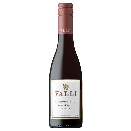 A bottle of 2022 Valli Gibbston Vineyard Pinot Noir 375ml Red Wine