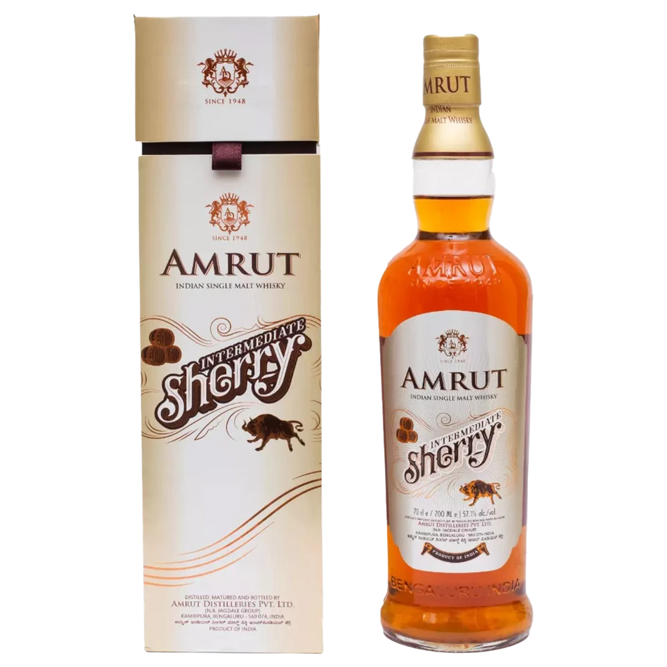 A bottle of Amrut Intermediate Sherry 57.1% 700ml Fortified Wine