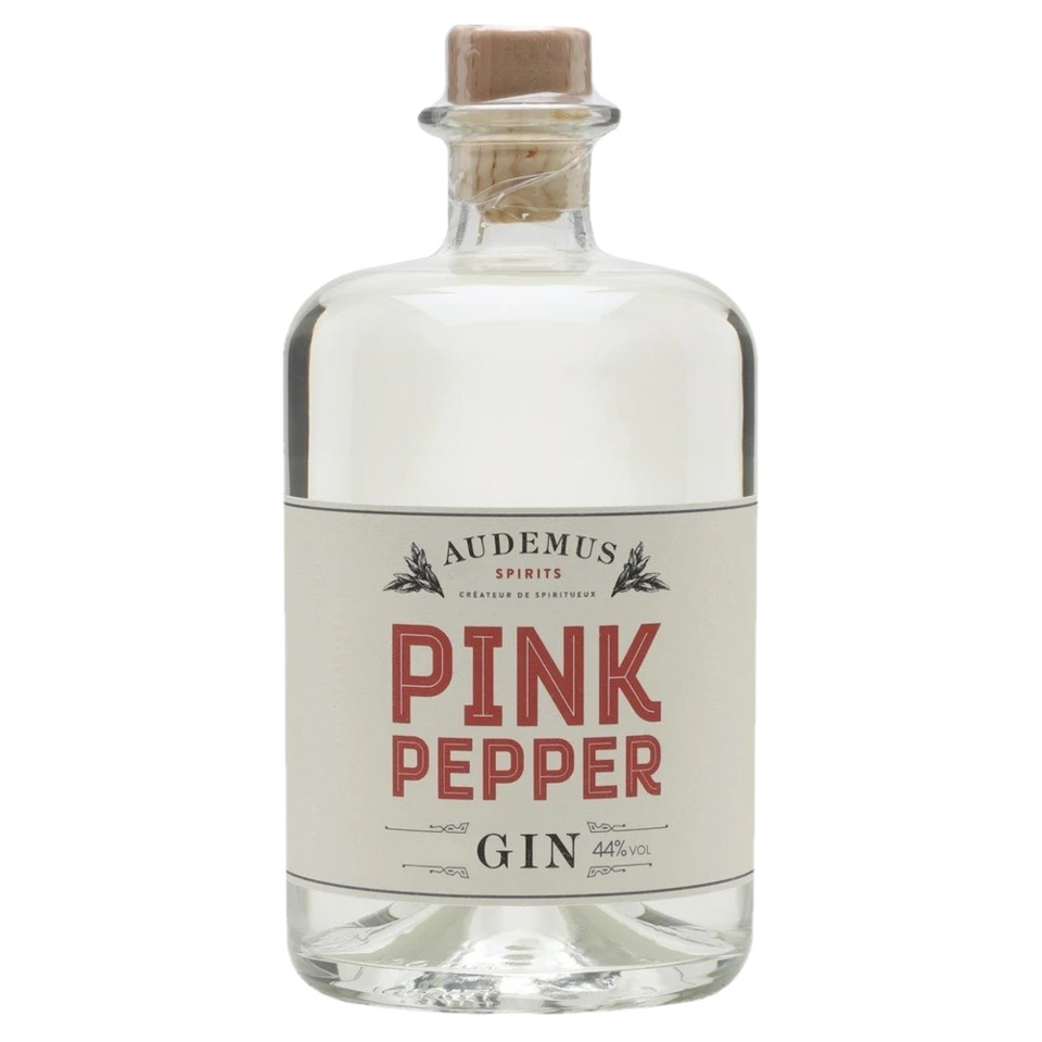 A bottle of Audemus Pink Pepper Gin 44% 500ML 500ml