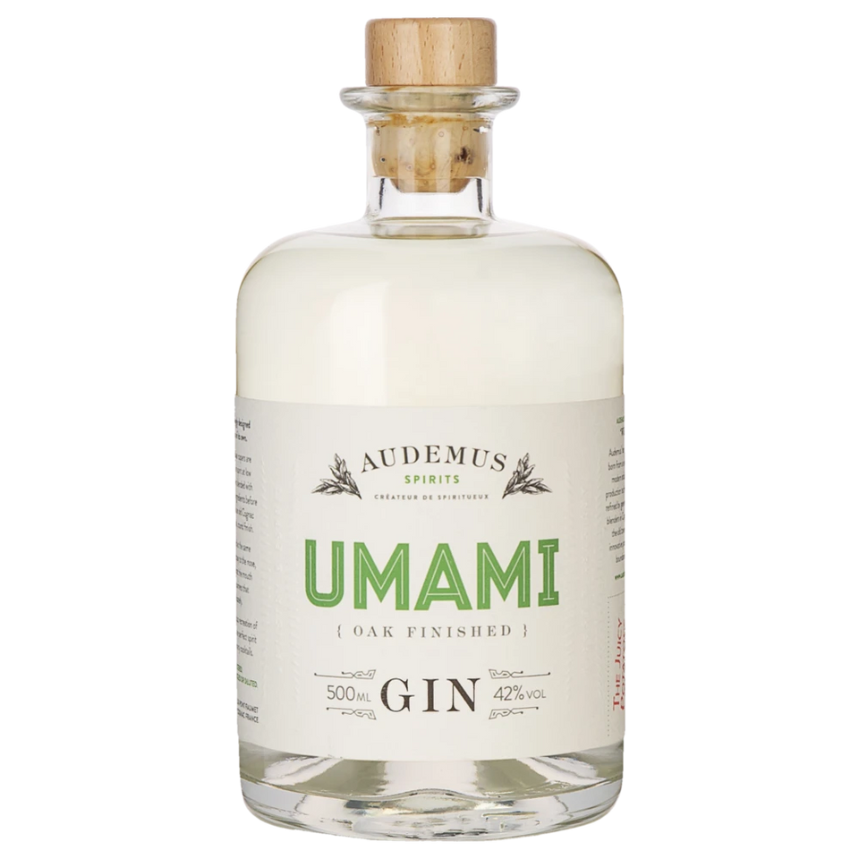 A bottle of Audemus Umami Gin 42% 500ML 500ml