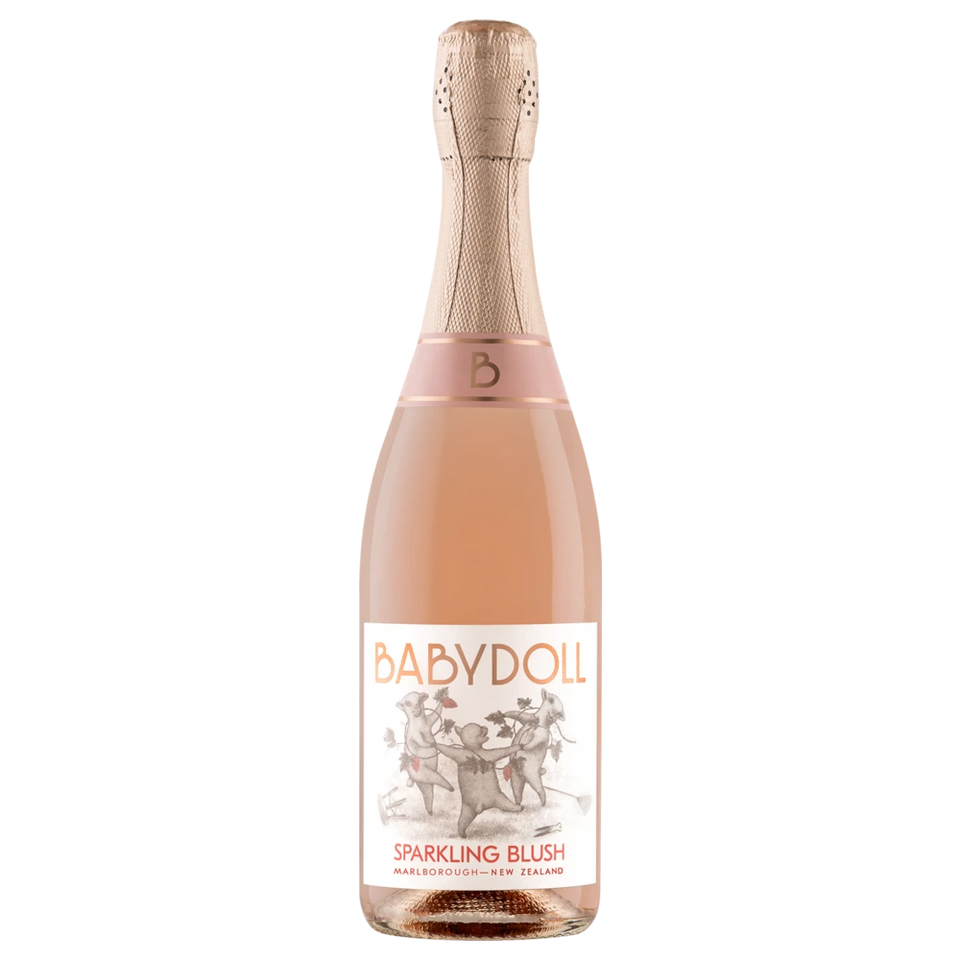A bottle of Babydoll Sparkling Pinot Gris Blush NV 750ml Sparkling Wine