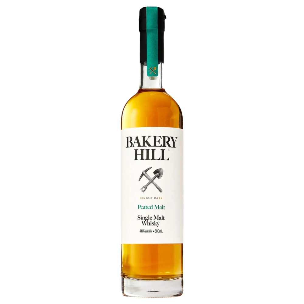 A bottle of Bakery Hill Peated Malt Cask Strength 500ml