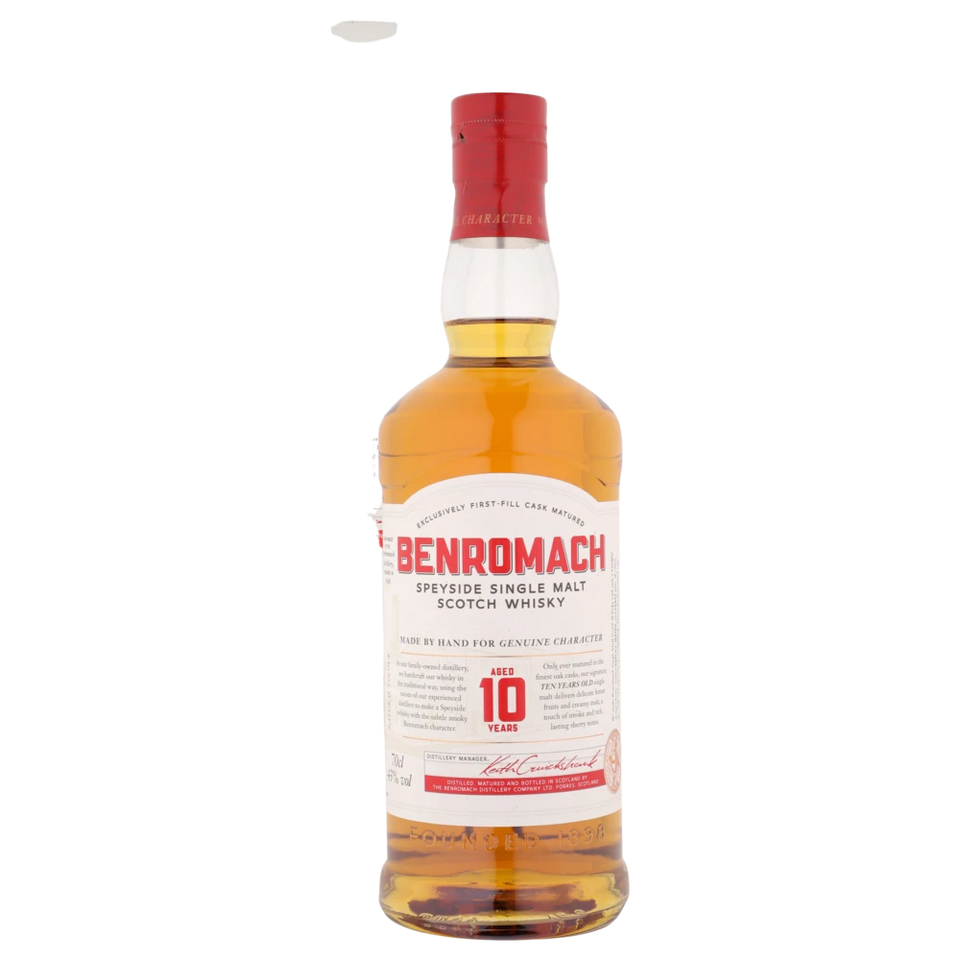 A bottle of Benromach 10YO Whisky 43% 700ml