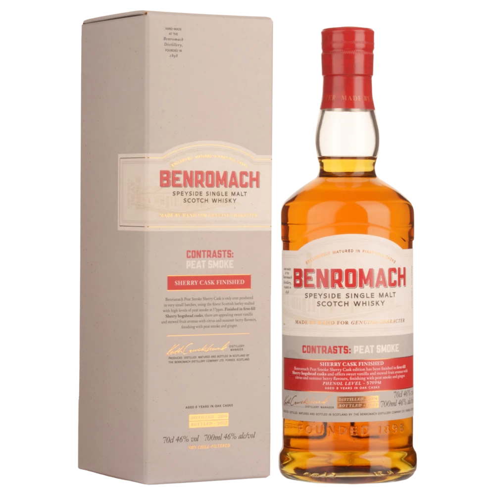 A bottle of Benromach Peat Smoke Whisky 2014 46% 700ml