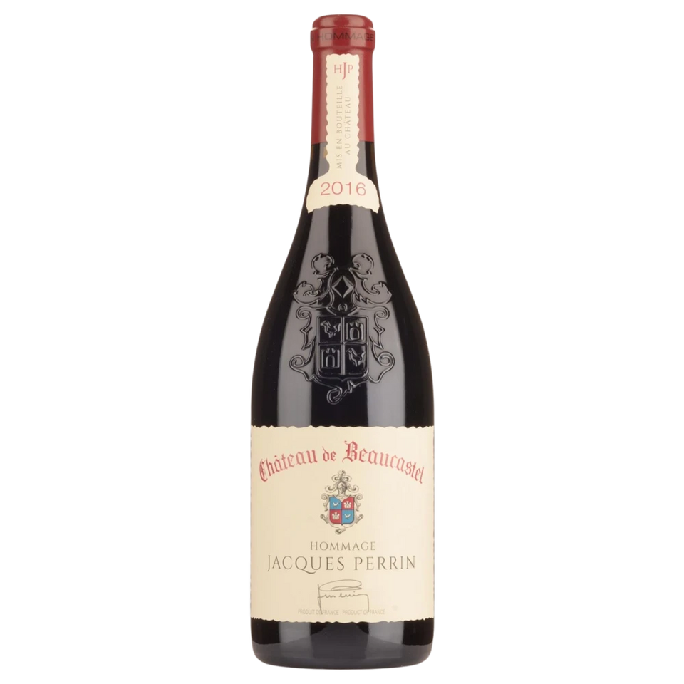 A bottle of Château de Beaucastel Châteauneuf-du-Pape Hommage à Jacques Perrin 2016 3000ml Red Wine