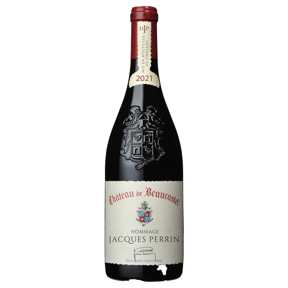 A bottle of Château de Beaucastel Châteauneuf-du-Pape Hommage à Jacques Perrin 2019 6000ml Red Wine
