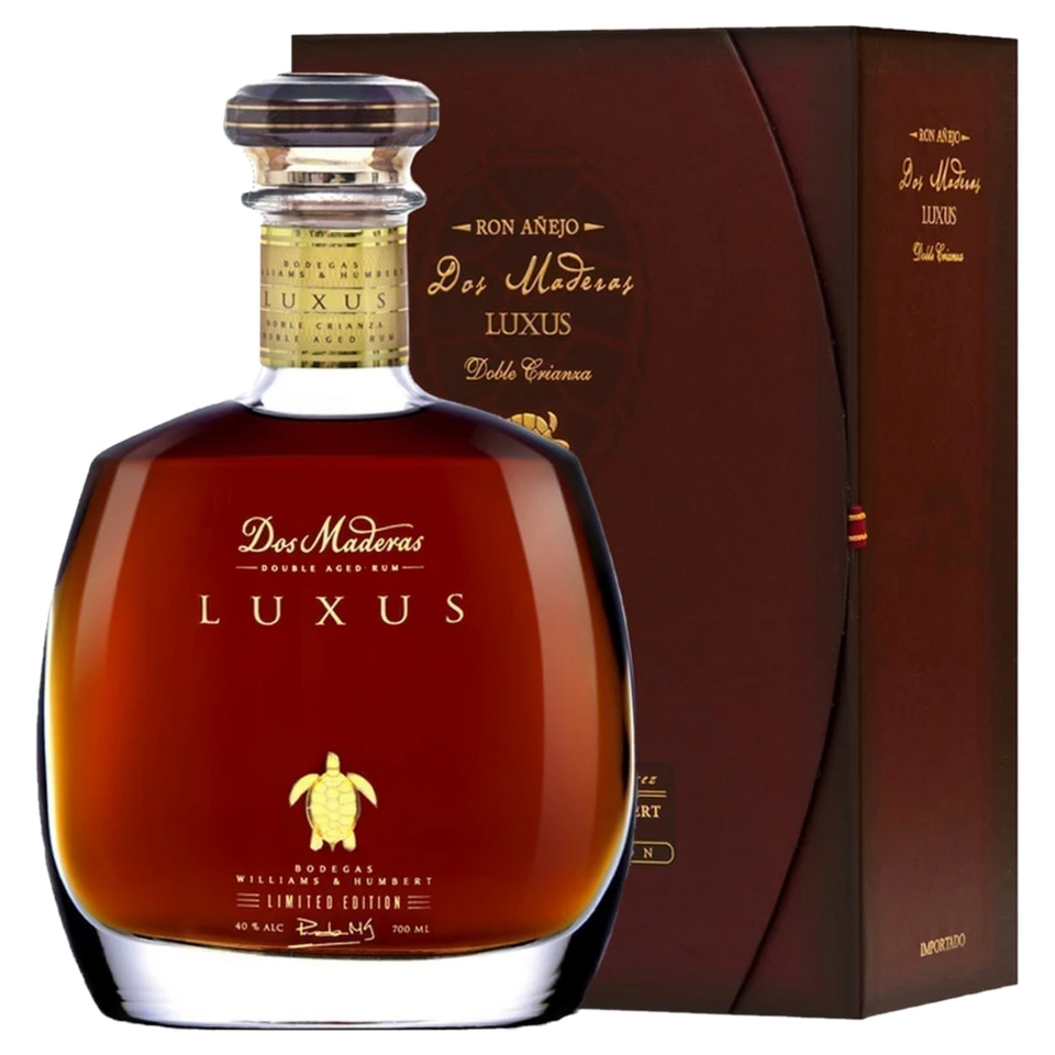 A bottle of Dos Maderas Rum Luxus 10yrs+5yrs 40% 700ml