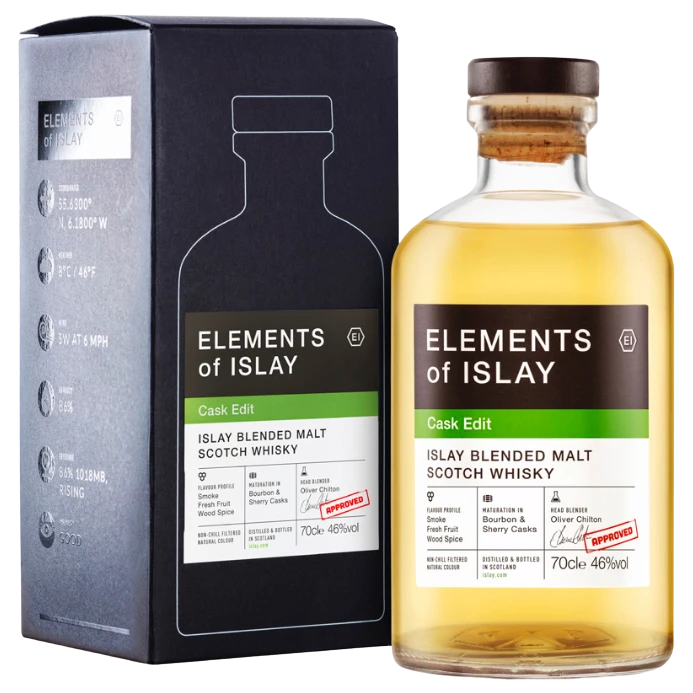 A bottle of Elements Of Islay Cask Edit Whisky 46% 700mL 700ml