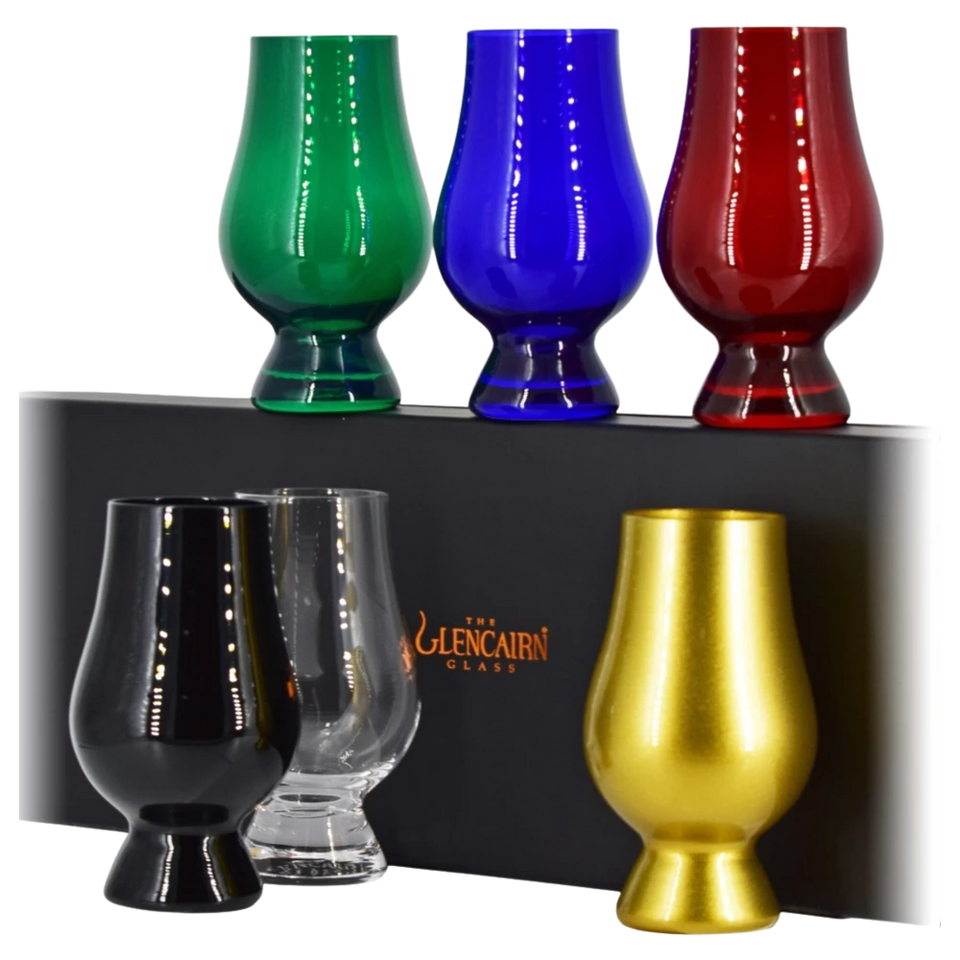 Glencairn, Solid Presentation Box with 6 COLOURED Whisky Glasses 200ml