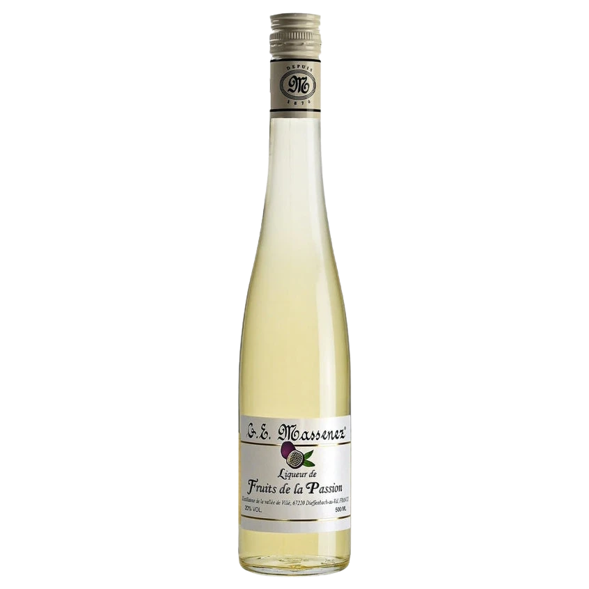 A bottle of Massenez Passion Fruit Liqueur 20% 500ml