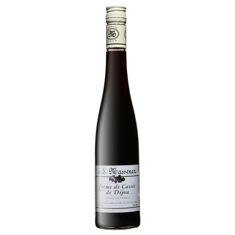 A bottle of NV Massenez Creme de Cassis (Blackcurrant liqueur) 20% 500ml