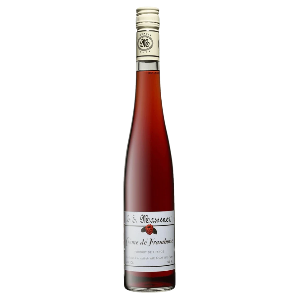 A bottle of NV Massenez Creme de Framboise (Raspberry liqueur) 20% 500ml