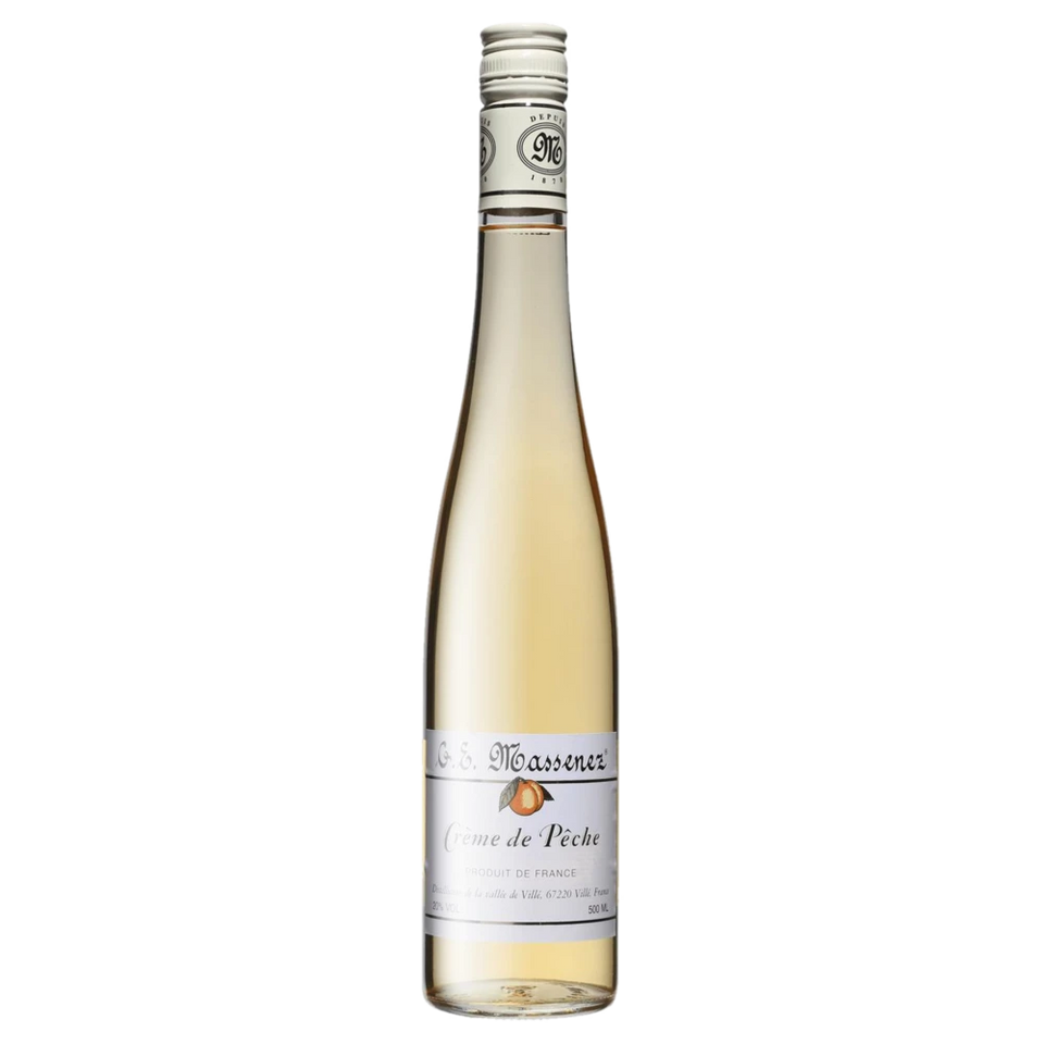 A bottle of NV Massenez Creme de Peche (Peach liqueur) 20% 500ml