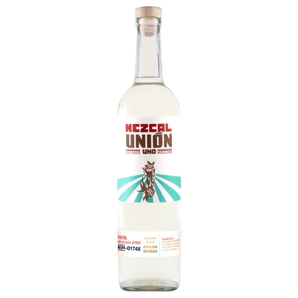 A bottle of NV Mezcal Union Uno Joven NV 700ml