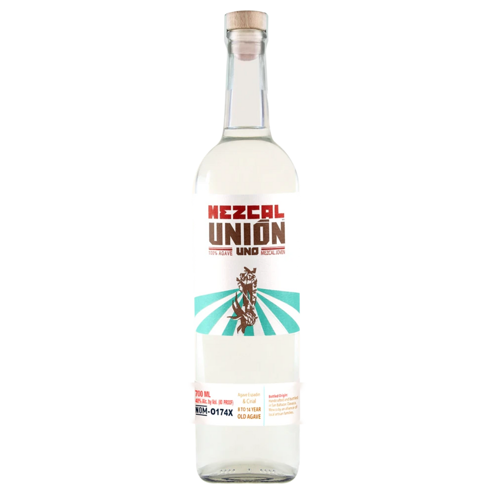 A bottle of NV Mezcal Union Uno Joven NV 700ml