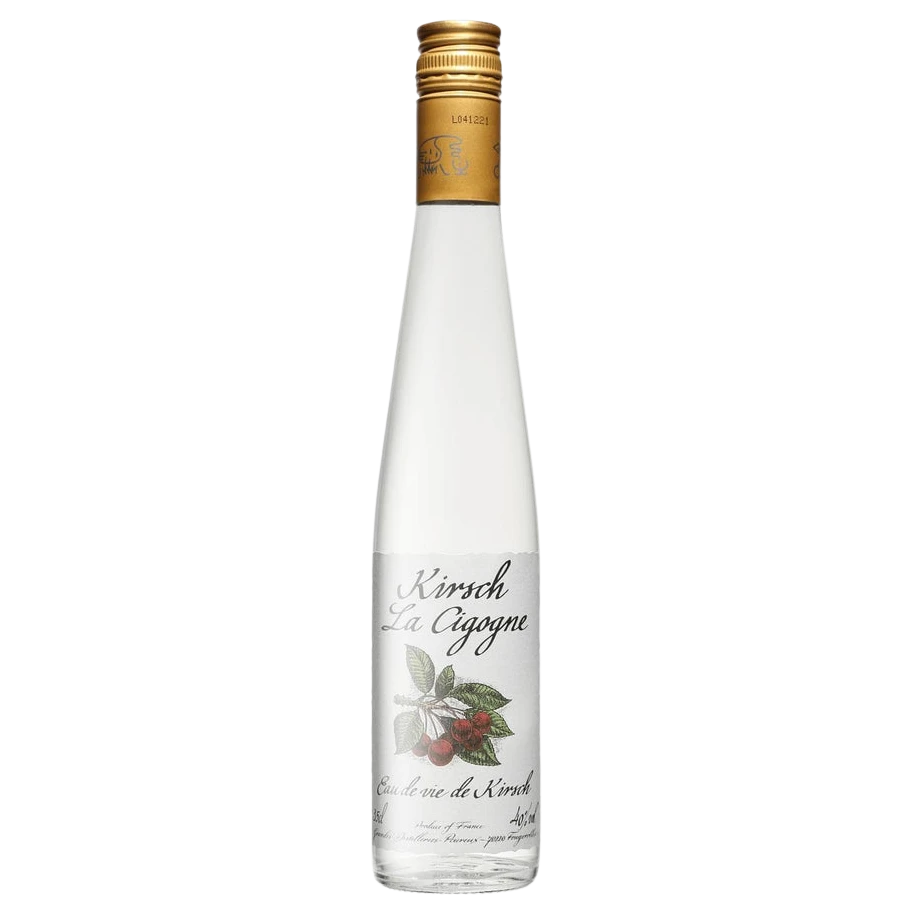 A bottle of Peureux 'La Cigogne' Eau De Vie Kirsch (Cherry Spirit) 40% 350ml